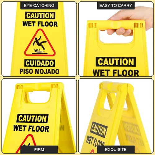 Miniatura 5 de XPCARE Letrero plegable bilingüe de precaución mojado para piso, doble cara con marco en A, cartel de precaución de seguridad, comercial, 17.5