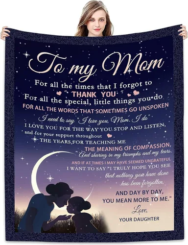 Miniatura 10 de Manta de hija con texto en inglés «To My Mom», regalos significativos para mamá de 60 x 50 pulgadas, mantas de forro polar, regalos de cumpleaños