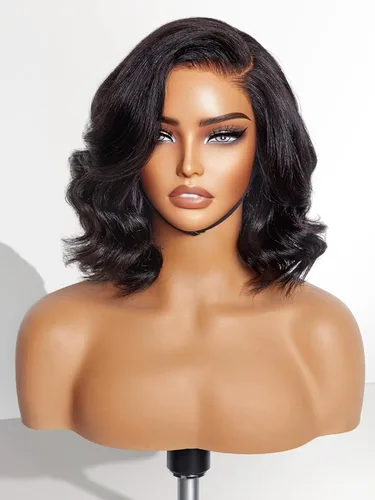 Miniatura 35 de Luvme Hair - Peluca Bob de encaje frontal con bordes rizados 4C, 10 pulgadas, cabello humano lacio tipo afro, sin pegamento, con separación profunda