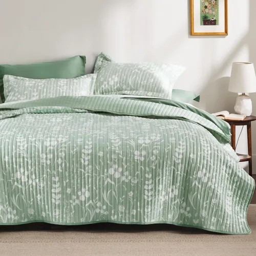 Miniatura 17 de Bedsure - Colcha floral tamaño King, ropa de cama reversible con estampado botánico verde menta, colcha ligera, colcha de microfibra suave para 09
