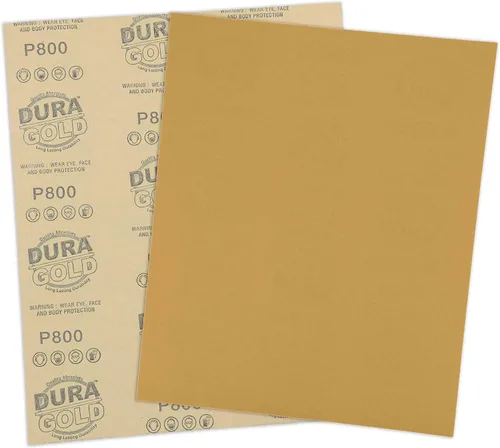Miniatura 3 de Dura-Gold Hojas de papel de lija dorado prémium de 9 x 11 pulgadas, grano 800 (caja de 10) – carpintería para muebles de madera, pintura automotriz