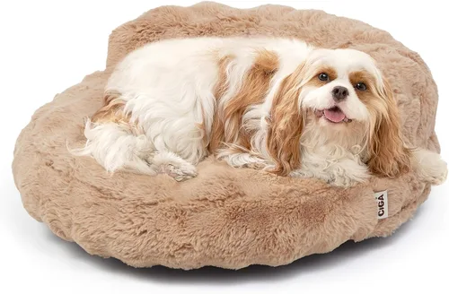 Miniatura 31 de EHEYCIGA Sofá cama suave para gatos de interior, cama extra pequeña esponjosa para perros con funda extraíble lavable, sofá para mascotas, Camello