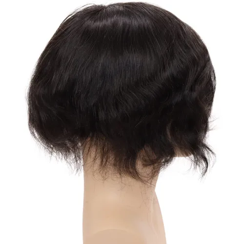 Miniatura 6 de Tupé de cabello humano europeo para hombres, suave, completo, suizo, sistema de reemplazo de cabello, extensiones de cabello de 10 x 8 pulgadas, 1B