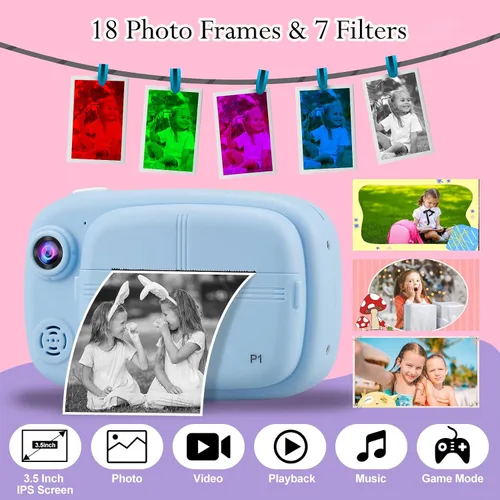 Miniatura 2 de Cámara instantánea para niños, mijiaowatch 12MP/1080P Cámara de impresión digital para niños con cámaras de 3.5 pulgadas para niños, tarjeta TF
