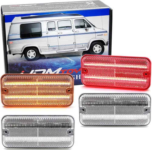 iJDMTOY Kit de luz de marcador lateral frontal y trasero con lente semitansparente ámbar/rojo, compatible con GMC/Chevy Van Sportcan Vandura SaVana