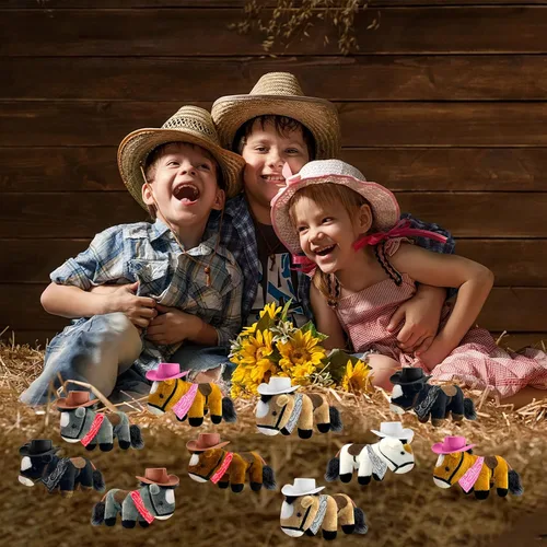 Miniatura 4 de 12 Set Mini Horse Stuffed Toys Bulk Include 12 Mini Pony Plush 4.72 Inch with 12 Tiny Cowboy Hats and 12 Bandana DIY Crafts for Adopt a Horse Party