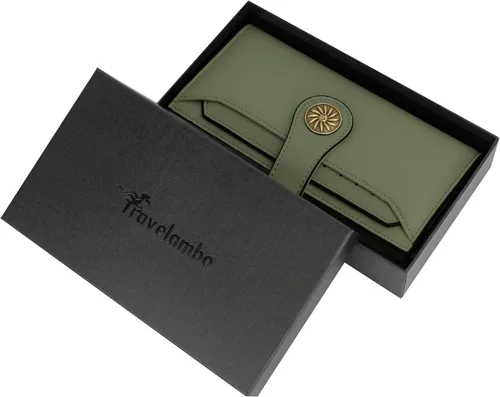 Miniatura 7 de Travelambo - Cartera de piel auténtica encerada con bloqueo de identificación de radiofrecuencia RFID para mujer con gran capacidad bolso de mano