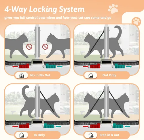 Miniatura 4 de Puerta de gato para ventanas, tamaño exterior de 11 x 9.8 pulgadas, puerta resistente a la intemperie para mascotas con cerradura de 4 vías, puerta