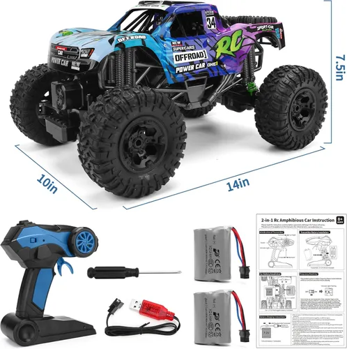 Miniatura 7 de Camión de control remoto, 1:12 4x4 Offroad impermeable, auto grande de control remoto anfibio, vehículo oruga de doble motor, juguetes monstruos