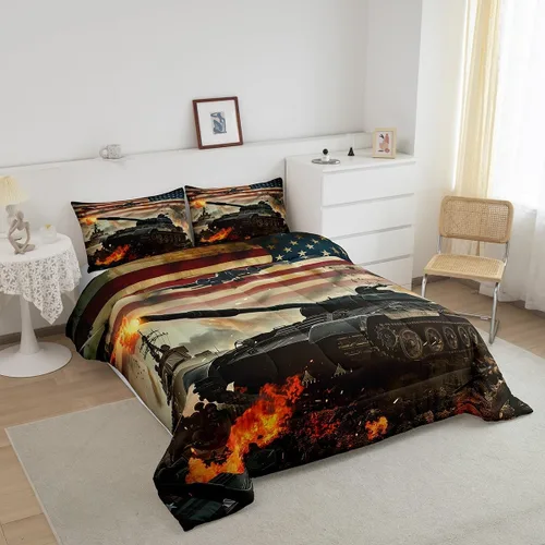 Miniatura 3 de Erosebridal Juego de edredón de plumón con bandera estadounidense, juego de ropa de cama con diseño militar para niños, adultos y hombres, camuflaje