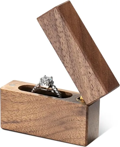 Miniatura 5 de Caja de anillo de compromiso de madera, pequeña funda plana delgada para propuesta, boda (Qué tal para siempre)