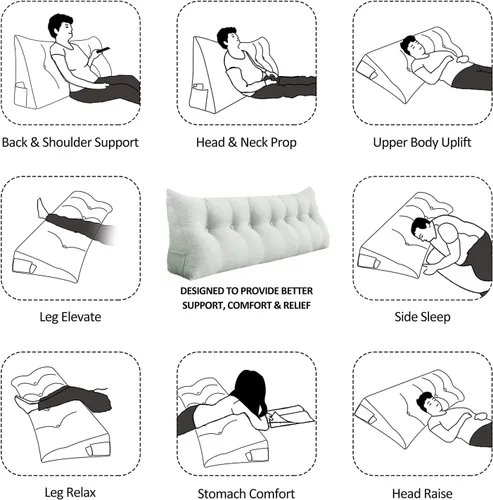 Miniatura 5 de Almohada de cuña pequeña para cabecero; almohada para leer, para sentarse en la cama, almohada triangular de respaldo para adultos, almohada