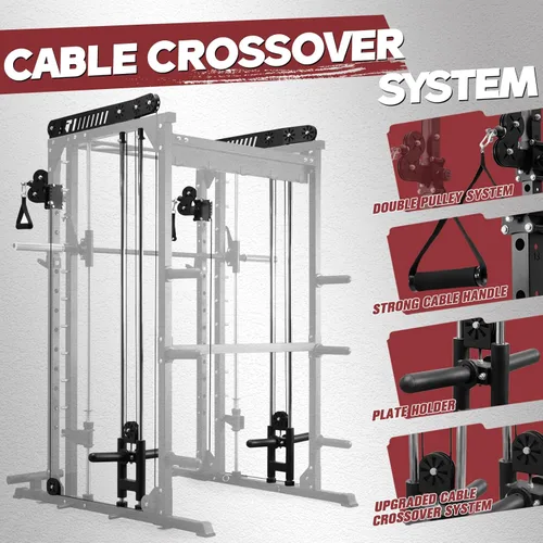 Miniatura 5 de RitFit Máquina M1 Pro Smith con sistema de cruce de cables, jaula multifunción para sentadillas para gimnasio en casa, rack de energía y paquetes