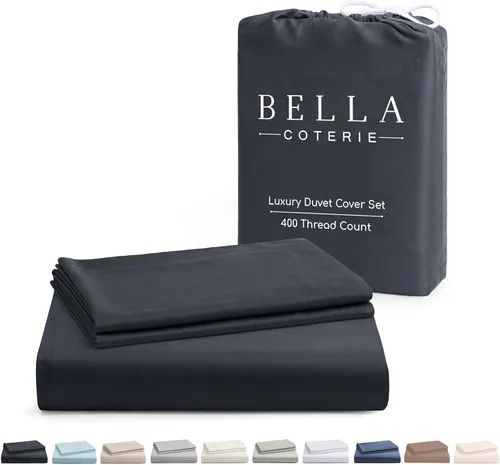 Miniatura 14 de Bella Coterie - Juego de funda de edredón de viscosa de bambú de lujo, tamaño King, 100% cultivado orgánicamente, lazos en las esquinas, ultra