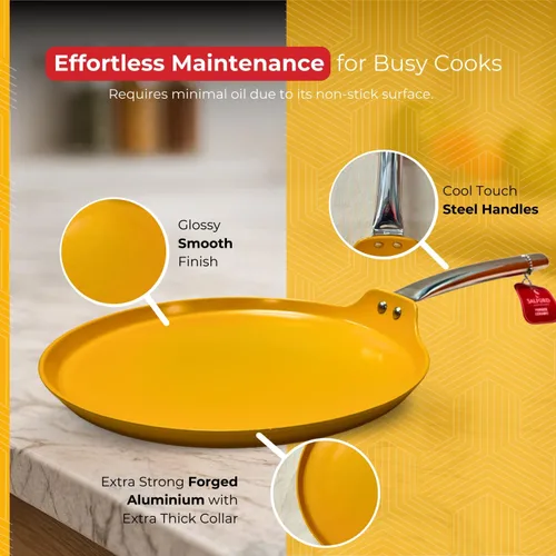 Miniatura 4 de SALFORD Sartén antiadherente de cerámica de 11 pulgadas para crepé Dosa Tawa, plancha plana para panqueques, tortillas y huevos, compatible