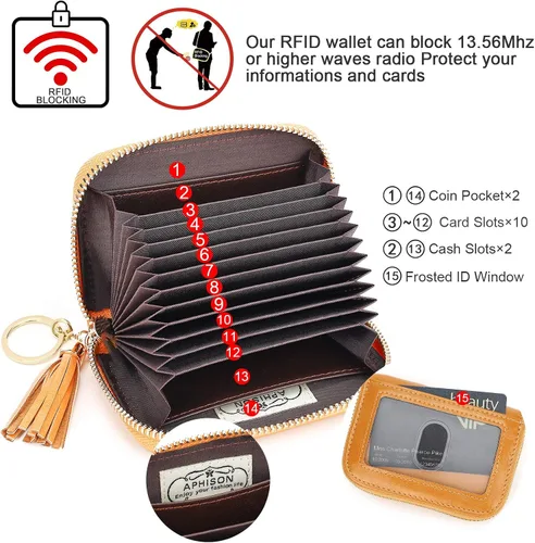 Miniatura 3 de APHISON RFID - Porta tarjeta de crédito con cremallera carteras pequeñas para mujer en cuero estilo girasol para mujer y niña caja de regalo 1927