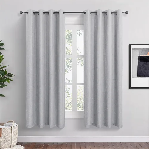 Miniatura 10 de Cortinas opacas cortas de lino pequeñas de 54 pulgadas de largo, juego de 2 paneles para dormitorio, sala de estar, con ojales, 100% opacas de lino