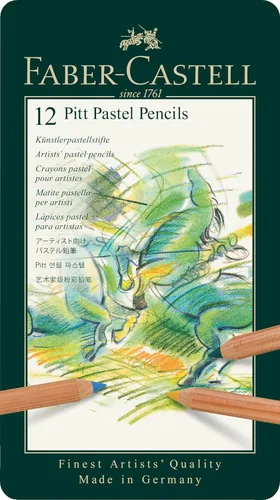 Faber-Castel FC112112 Pitt - Lápices de colores pastel en una lata de metal (paquete de 12), surtido