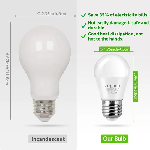 Miniatura 5 de Bombillas equivalentes a 25 W, bombillas LED de 3 W, color blanco suave, 2700 K, A15 E26, bombillas de bajo vatio, para dormitorio, lámpara de mesa
