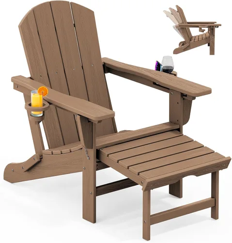 Miniatura 30 de KINGYES Silla Adirondack plegable ajustable con otomana y 2 portavasos, silla reclinable Adirondack HDPE con reposapiés, Aruba