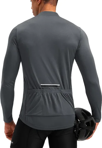 Bikewa - Camiseta de ciclismo para hombre de manga larga con cremallera trasera 3+1, transpirable, UPF 50+, con media cremallera, para montar en