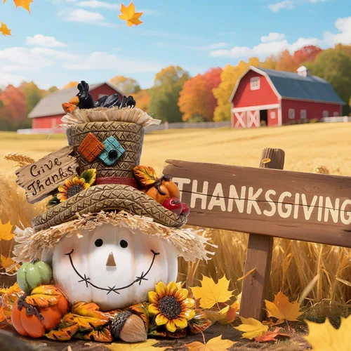 Miniatura 6 de Hodao Decoraciones de calabaza de Acción de Gracias, figura de resina de otoño con sombrero de paja, pájaros, bellotas y girasoles, letrero