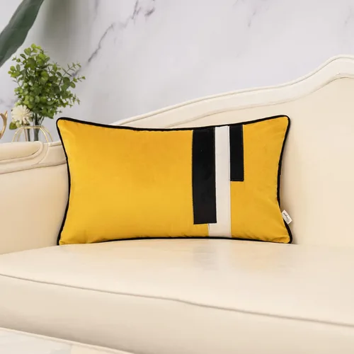Miniatura 17 de Yangest Funda de Almohada Decorativa de Terciopelo Negro con Rayas Patchwork, Funda de Cojín Moderna de 18x18 Pulgadas para Sofá, Sillón