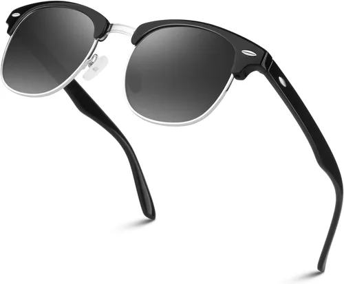 Miniatura 29 de LINVO Gafas de sol polarizadas sin montura para hombres y mujeres, lentes de sol clásicos retro con medio marco para conducir, protección UV Un