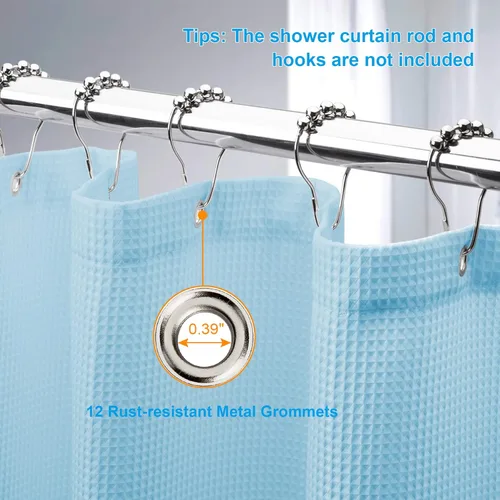 Miniatura 5 de AmazerBath Cortina de Ducha de Tela Azul Bebé, Cortina de Ducha Waffle de Poliéster, Alta Resistencia 240GSM, Cortinas de Ducha de Baño de Calidad