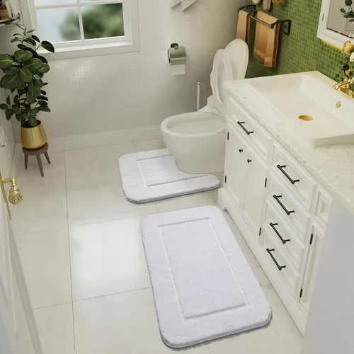 Miniatura 6 de LOCHAS Juego de Alfombras de Baño Beige, Juego de Alfombras de Baño Suaves de 2 Piezas, Tapete de Inodoro en Forma de U de 20x20 y Alfombras de Baño