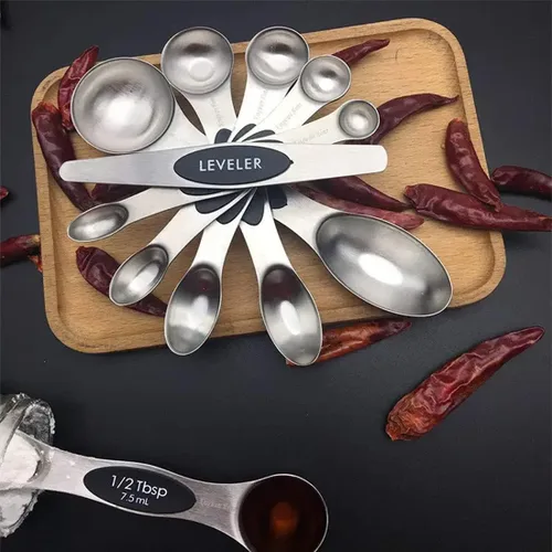 Miniatura 5 de Juego de 7 cucharas medidoras magnéticas de acero inoxidable con nivelador, cucharada apilable para hornear y cocinar, accesorios de cocina