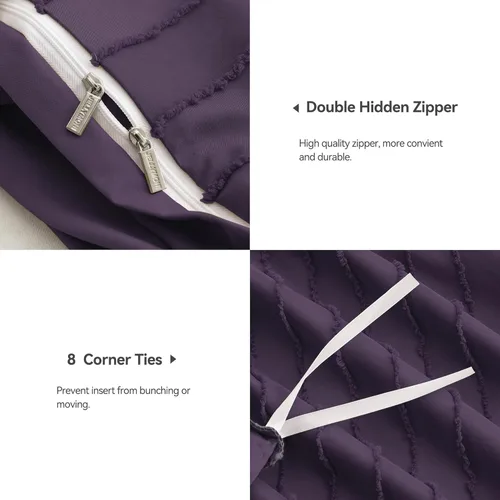 Miniatura 6 de JELLYMONI Funda de edredón tamaño individual morado - Juego de 3 piezas de funda de edredón bohemia a rayas de poliéster con textura copetuda Rayas