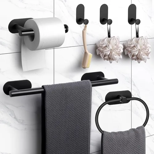 Miniatura 4 de JiGiU Toallero autoadhesivo para baño, incluye toallero de baño de 16 pulgadas, soporte para papel higiénico, anillo de toalla y 3 paquetes