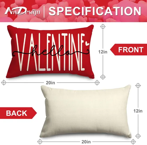 Miniatura 2 de 2 fundas de almohada rectangulares para el día de San Valentín, diseño de corazón rojo, 12 x 20 pulgadas, romántico, para sofá, hogar, oficina