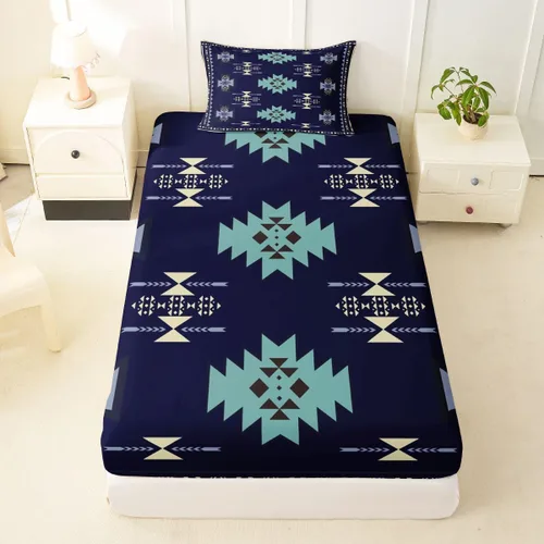 Miniatura 34 de Juego de ropa de cama occidental tamaño individual, sábanas aztecas, estilo nórdico exótico, bohemio, sábana bajera ajustable de tribu india