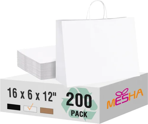Miniatura 36 de MESHA Bolsas de regalo negras de 5.25 x 3.75 x 8 pulgadas, pequeñas bolsas de papel kraft con asas a granel, paquete de 100 para pequeñas empresas