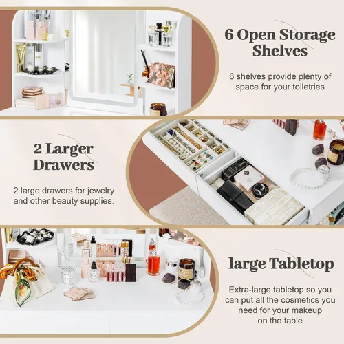 Miniatura 6 de JUMMICO Tocador de maquillaje con espejo y luces, escritorio de tocador con 3 modos de color y brillo de luz ajustable, mesa de maquillaje con cajón