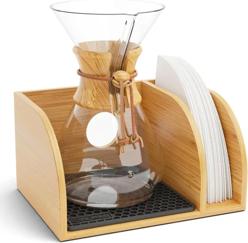 Miniatura 8 de HEXNUB Organizador de bambú para cafetera, se adapta a Chemex, Bodum, Cosori, alfombrilla a prueba de calor, soporte de filtro Alfombrilla