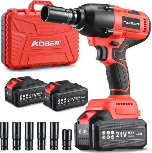 Miniatura 7 de AOBEN Llave de impacto inalámbrica 1100N.m, pistola de impacto de alto par de 1/2 pulgada, destornillador de impacto de potencia de 3 velocidades