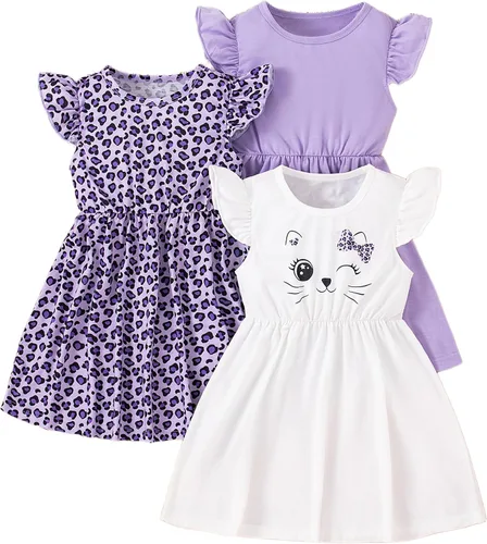 Miniatura 18 de Vestidos para niñas Vestidos para niñas pequeñas Paquete de 3 Vestido casual de fiesta con estampado patinador acampanado tipo A Vestido de verano