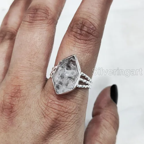 Miniatura 3 de Natural Herkimer Diamond Ring, Rough Herkimer Diamond Ring, Birthstone, 3 Doted Band, 925 Sterling Silver, Womens Ring, Christmas, Thanksgiving