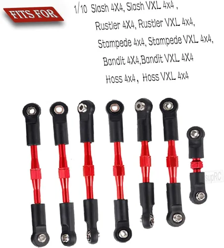 Miniatura 2 de Tensores ajustables para 1/10 Slash/Rustler/Stampede/Bandit VXL 4WD, tensores ajustables Camber Links Toe Link, 7 unidades, rojo Rojo/7 piezas