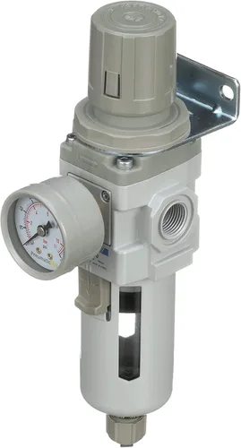 Miniatura 6 de PneumaticPlus SAW300-N03BG Filtro Regulador de Aire Comprimido Combo Piggyback 3/8" NPT - Tazón de Polímero, Drenaje Manual, Soporte, Manómetro
