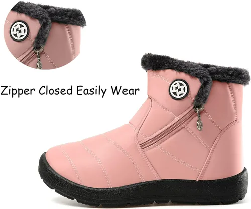 Miniatura 17 de Eagsouni Botas de nieve para mujer, botines de invierno para mujer, con forro de piel cálida, botines gruesos con cremallera, zapatos planos