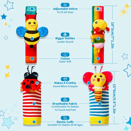 Miniatura 5 de Juguetes de sonajeros para bebés de 0 a 6 meses – Juguetes para bebés de 0 a 3 meses de edad, conjunto de regalos con dentición y calcetines