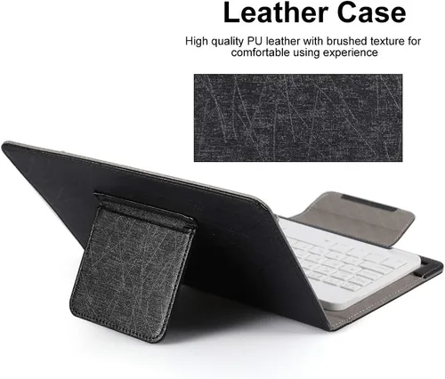 Miniatura 2 de Teclado Bluetooth con funda de poliuretano para Android/para teléfono inteligente iOS, teclado Bluetooth con funda abatible y soporte para tableta