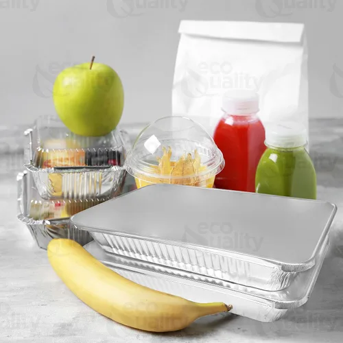 Miniatura 4 de Sartenes de aluminio desechables de 9 x 13 pulgadas, bandejas de aluminio de tamaño medio con tapas, mesa de vapor resistente, sartenes de papel