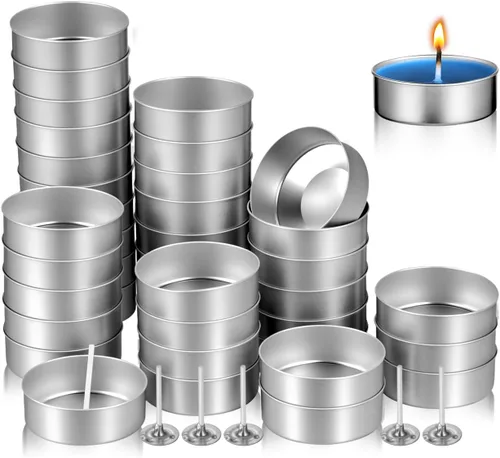 EXCEART Paquete de 100 portavelas de metal de aluminio vacías con mechas para hacer velas, suministros para manualidades, moldes de cera