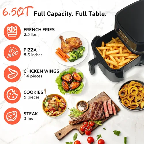 Miniatura 4 de Freidora de Aire 6.5 QT, 8 en 1 con Ventana Visible, Pantalla LED, Control de Temperatura Preciso de 400℉, Recordatorio de Agitación e Indicador