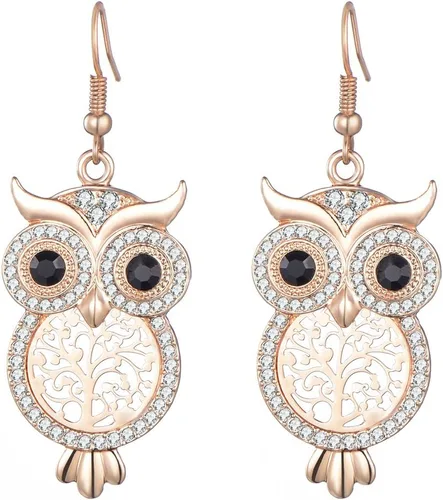 Pendientes de gota con diseño de búho con cristales de circonita cúbica para mujeres y niñas Pendientes colgantes de animales de diamante
